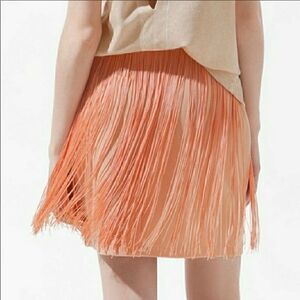 Zara Long Orange Swing Fringe Skirt Size Small